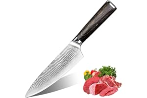 Tilenvi 63% off！Räumungsausverkauf！Küchenmesser-20cm Klinge Gefertigt Aus 67 Lagen mit Vg10 Kern, Damastmesser Kochmesser Profi Messer, Santoku Messer, Scharfes Damast Küchenmesser