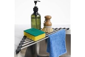 Tomorotec Trójkątny zwijany stojak do suszenia naczyń do zlewu, mały składany ze stali nierdzewnej nad zlewem, ociekacz kuchenny, stojak na statyw, odporny na rdzę, organizer do przechowywania,