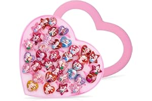 Miotlsy Anillos para Niñas Pequeñas,36 Pack Princesa Joyas Anillos de Dedo, Anillo Princesa Niña con Caja en Forma de corazón para Niños Regalos Favores Party Fiesta de Cumpleaños(Estilo aleatorio)