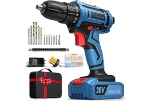 FAHEFANA Avvitatore a Batteria, Trapano Avvitatore Batteria, 20V 2.0Ah Trapano, 25+1 Trapani Avvitatori Elettrico, 75 Accessori, 2 Velocità, LED Luce, Adatto per Riparazioni Domestiche, Fai da te, Regali