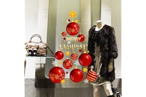 Kina - CRNT0127 Vetrofanie Natale Natalizie Merry Christmas Inglese Riutilizzabili Attacca Stacca Adesivo Cristallo a Ventosa Vetrine Negozi - modello Albero