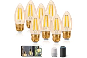 Aigostar Edison Bombillas Alexa LED E27 Bombillas Inteligentes 4.5W 470LM WIFI Bombilla Vintage C35 Bombillas Filamento Regulable 2700K-6500K, compatible con Alexa/Google Home. ámbar 8 pack