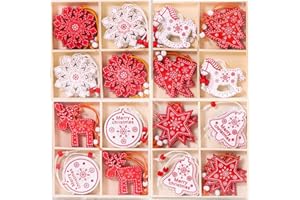 COYBTO 48 PCS Adornos Navidad de Madera, 8 Patrones Colgantes de Madera para Árboles de Navidad con Cuerda, Adornos Arbol Navidad, Adornos Navideños Arbol, Decoracion Arbol Navidad