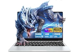 Ekonavi Ordenador Portátide 14,1 Pulgadas, Celeron N4000 SSD de 256 GB RAM LPDDR4 de 6 GB, portátil Pantalla FHD abatible de 180°, Laptop con Mini-HDMI, 2*USB3.0 Computadora portátil Delgada