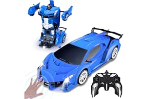 Yellcetoy Transform Juguete Coche Teledirigido, Coche Robot con el Gesto de la Mano Sening Luz Intermitente Música y Efecto de Sonido, 2,4G RC Car con Baterías para Niños 3 4 5 6 7 8 9 10 Años Azul