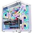 YSOAE ATX Gaming PC Case, 270° Full View Seamless Tempered Glass Front & Side Panels, 360mm Radiator Support, High-Airflow Dual-Chamber Computer Tower Case - Without Fans (White)