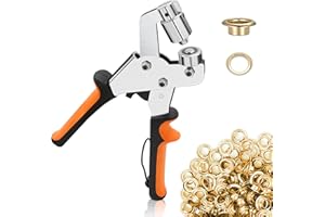 Luriseminger Eyelet Punch Kit, Magnetic Eyelet Pliers Set with 600pcs 10mm Gold Grommets, Handheld Grommet Pliers Kit for DIY, Tarpaulin, Banner, Poster, Advertising Canvas, Cardboard