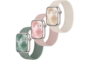 Raradev 3 Stück Geflochten Armband Kompatibel mit Apple Watch Armband 41mm 40mm 38mm, Elastisch Nylon Band Solo Loop Sport Armbänder für iWatch Series 9 8 7 6 5 4 3 2 1 SE, XS 125mm