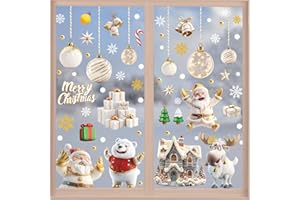 COZYAN Vetrofanie Natalizie per Finestre Adesivi Natalizi Finestre Adesivi Natale Fiocchi di Neve Natalizie per Finestre, 9 Fogli Adesivi Rimovibile Adesivi Natale DIY Alci Babbo Natale Adesivi