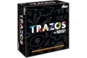 Diset - Party & Co trazos, Juego de Mesa de Dibujar a Partir de 8 años. Incluye: 12 tableros reversibles con garabatos, 1 dado de letras. 4 rotuladores borrables. Una pizarra de puntuación.