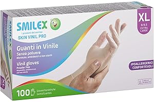 Bericah, Skin Vinil Pro - Guantes de vinilo, talla XL, sin polvo, desechables, 1 caja de 100 guantes