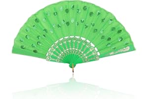 lvzhen Hand Fan Folding, Lace Spanish Fan Peacock Pattern Folding Fan Plastic Handheld Fan for Women Suitable for Wedding Engagement Dancing Birthday Party Cosplay (Green)