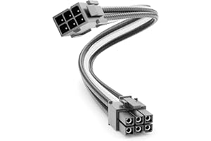 deleyCON 6 Pin PCI Express Karta Graficzna GPU Kabel Zasilający Przedłużacz 30cm - 18 AWG Zasilacz Komputerowy PC Nylonowa Wtyczka do Gniazda - Czarno-Biały