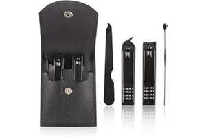 Quesuc Profesional Set De Manicura Pedicura,4 Piezas Grooming Kit El Juego De Manicura Acero Inoxidable,Fácil De Viajar y Transportar, Viene Con Estuche De Cuero (Set C)