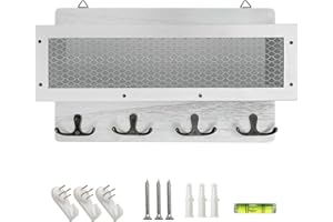 LYFJXX Post and Key Holder for Wall Decorative, Wooden Wall Key Rack Organiser with 4 Double Key Hooks, Wall Mount Key Hanger for Entrance, Storage, Living Room, Hallway, Kitchen (White)