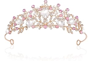 Abeillo Tiara de princesa para niñas, cristal con diamantes de imitación, corona rosa, accesorio de cabello, regalo de fiesta de cumpleaños