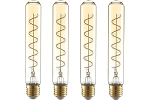 TEKLED® T30 Filament Vintage DIMMABLE LED Bulbs | 185mm Tubular E27 Edison Screw | Energy Saving 4W Light Bulb 24W Equivalent | Amber 2400K 240LM | 4-Pack | Warm White