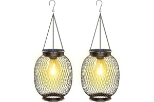 Farolillos Solares Exterior, Collasis IP65 Impermeable | 2 Piezas | Linternas Solares de Metal para Jardin | Luz Solar Exterior Jardin Colgantes | Lámpara Solar Faroles | Para Jardín Balcón Camping