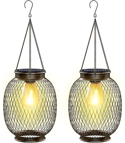 Ampoule Solaire Exterieur 2 Lanternes Solaires Extérieur Jardin - IP65 Étanche - Suspension LED - Décoration Terrasse Balcon Décoration Jardin
