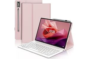 JADEMALL Keyboard Case for Lenovo Tab P12 12.7", Magnetically Detachable Wireless Bluetooth Keyboard with Slim Protective Cover for Lenovo Tab P12 12.7 Inch 2023 Tablet, Pink