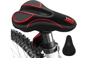 Gel Bike Seat Cover Padded for Women&Men, MSDADA Soft Exercise Bike Seat Cushion, Non-Slip Waterproof Gel Bicycle Seat Cover for Bike, Velcro Bike Saddle Cushion for Outdoor Indoor Cycling(Red)