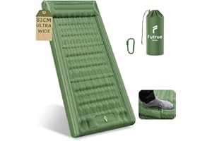futrue-wolker Self Inflating Camping Mat, 83CM Ultrawide Sleeping Mat with Built-in Foot Pump & Pillow,13CM Super Thickened Inflatable Camping Mattress for Hiking Cycling Backpacking(Green)