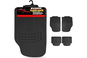EVOKK Heavy Duty 5kg Rubber Car Mats - Non-Slip Deep Dish Floor Mats for Cars, SUVs, Vans & Trucks | Waterproof All-Weather Protection (Front + Rear Set) (BLACK)