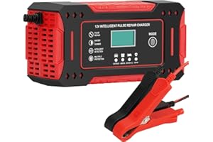 PSTAR Cargador de batería 12V6A Cargador Baterias Coches Moto Inteligente Automático, Inteligente con función de reparación automática y Pantalla LCD, para automóviles,Moto,camión,AGM, Gel, SLA