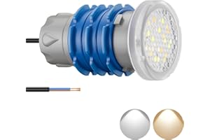 LyLmLe Mini Projecteur Piscine Vissable avec Filetage 1" 1/2, 6W LED Eclairage Piscine Blanc Commutable 3000K & 6000K, Ø49mm, 12V AC Sous l'eau IP68 Étanchéité Lampe pour Piscines Béton SPA Escaliers