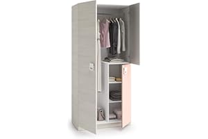 Habitdesign Armario Infantil 3 Puertas y 3 Estantes, 200x90x52 (AltoxAnchoxFondo - en cm), Armario Juvenil, Color Blanco Alpes, Gris y Rosa Pastel, Modelo Nube