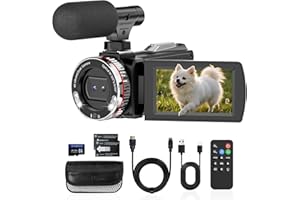 CAUPUREYE Videokamera Camcorder 4K 64MP 21X Digitalzoom Video Kamera, Webcam Vlogging Kamera für YouTube, 3,0 Zoll 270°-Drehung Screen Videokamera 4K mit HDMI-Kabel, Externes Mikrofon, 64 GB-Karte und 2 Akkus