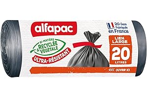 Alfapac 3232767510202 - Bolsas de 20 l recicladas para máximo Peso con Lazos Anchos, Color Negro