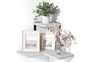 SRIWATANA Corner Shelves, 2 Tier Floating Corner Shelves Wall Mounted, Rustic Wood Wall Shelves for Bedroom, Living Room, Bathroom, Kitchen, Office, White