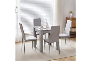 Pantanal Square Dining Room Set for 4, 75cm Grey Dining Table with 4 Grey PVC Leather Dining Chairs, 5-Piece Kitchen Table Set Dinette Set for Small Apartments, Space Saving Home Kitchen Furniture