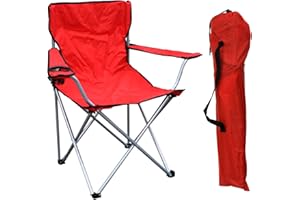 Mojawo - Sedia pieghevole da campeggio, da pesca, con porta bevande e borsa, portata fino a 120 kg, colore: Rosso