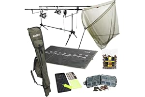 FISH-XPRO Karperset - Komplette Angelausrüstung für Karpfenangler - Rute, Rolle, Bissanzeiger, Swinger & Mehr - Hochwertiges Set für Anfänger und Experten - Inklusive Futteral