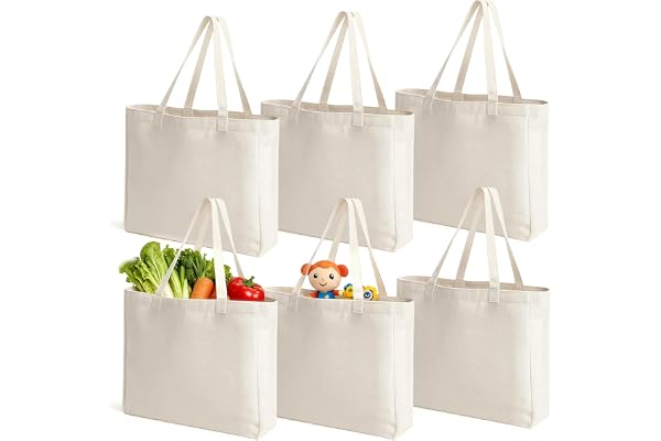 SNSYGN 6 stycken tygpåsar för målning, 45 x 35 x 15 cm bomullspåsar otryckt återanvändbar jutväska stor tygpåse för gör-det-själv arbete skola resor
