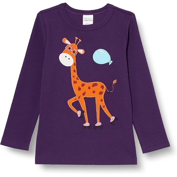 Fred's World By Green Cotton Hello Giraffe – Camicetta Manica Lunga Per Bambine, Colore Sonic Purple