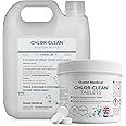 CHLOR-CLEAN Chlorine Detergent Sanitiser Tablets, 3.25g Tablets, 1.7g NaDCC per Tablet, Single Tub of 100 Tablets & 2L Diluter