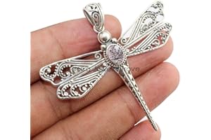 KANIKA JEWELRY TROVE 925 Sterling Silver Dragonfly Pendant for Women & Girl Christmas Gift, 7x5MM Oval Cabochon Black Rutiliated Quartz Memorial Pendant without Golden Ball