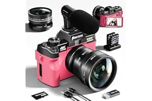 Monitech Digitalkamera für Fotografie und Video, 4K Kompaktkamera Autofokus,48MP fotokamera für Vlogging mit 180° Flip Screen, 16X Digitalzoom, 32GB Karte, 2 Batterien,2024 (S100,Pink)