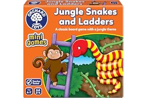 Orchard Toys Jungle Snakes and Ladders Mini Game, Small and Compact, Travel Game, Perfect for Children Age 4-7, Travel Game