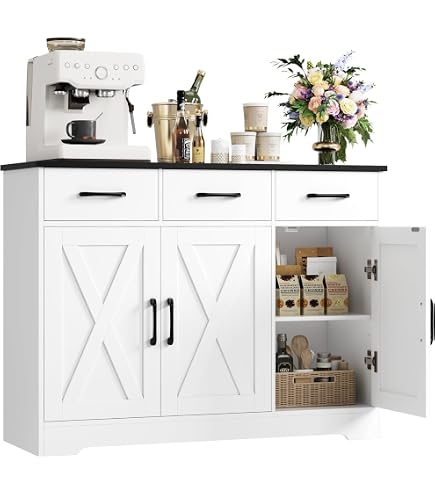 Buffet de cuisine, buffet salon avec 2 portes en rotin et 2 tiroirs Buffet de cuisine, buffet salon avec 2 portes en rotin et 2 tiroirs
