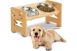 Vantic Hundenapf erhöht mit Ständer, Hundebar höhenverstellbar Futternapf für kleine Hunde und Katzen, haltbar Futterbar Futterstation Bambus mit 2 Edelstahlnäpfen und Rutschfesten Füßen