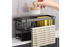 KOOLKASA Organizador de Fregadero de Cocina, Soporte para Esponja, Organizador para Fregadero de con Soporte para paños de Cocina, de Metal con desagüe automático