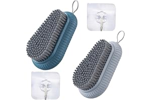 Buaak 2 Pcs Nail Brush, Heavy Duty Nail Brushes for Cleaning Finger Nails, Durable Stiff Bristles Nail Hand Scrub Brush, Nail Scrubbing Brush for Cleaning, Attached 2Pcs Adhesive Hooks (Blue, Grey)