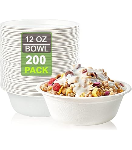 CaterCo Bagasse Sugarcane 12oz / 340ml Bowls - Strong, Disposable, Biodegradable, Compostable Eco-Friendly White Paper Bowl For Soup, Salad, Dessert, Party, BBQ - 12oz Bowls - 200 Pack - View #13