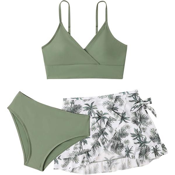 Maillot De Bain 3 Pièces Ado Fille - Débardeur + Short + Tanga - 100% Polyester
