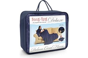Snug Rug DELUXE Koc z rękawami, luksusowy, przytulny, super miękki, koralowy polar, długi, oversize, z kieszenią na torebkę, rozmiar dla dorosłych (granatowy)