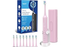 YTEATH PRO Electric Toothbrush for Adults and Kids, Sonic 47,000 VPM with 5 Modes and 3 Intensities, Travel Toothbrush with Case, 3 Hours Charge for 60 Days, Built-in Smart Timer Pink
